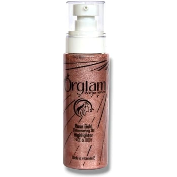 Orglam . (Rose Gold Shimmering Oil Highlighter (NATURAL) (vitamin E Rich) (100ml))